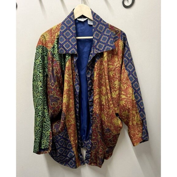 Vtg Bethany Womens Jacket M Multicolor Patchwork Silk Evening Unique Bohemian - Picture 2 of 11